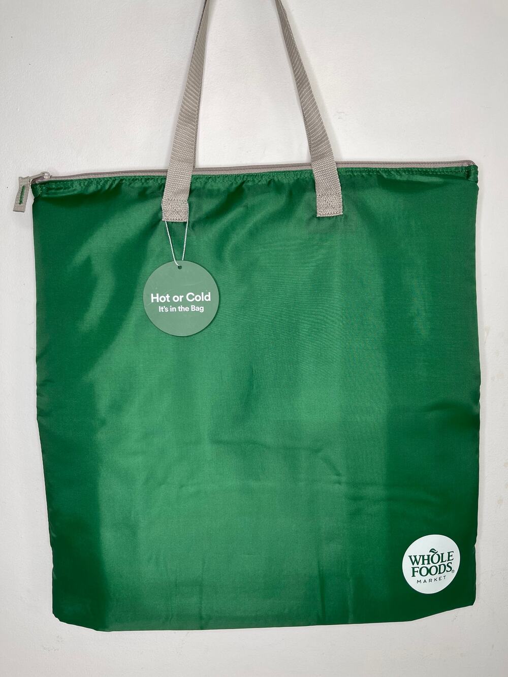 Whole Foods, Large Slim Shopper Reusable Insulated Cooler Tote Bag Green w/ Logo